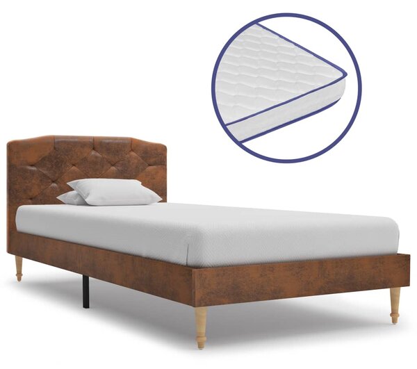 Łóżko z materacem memory, sztuczna skóra zamszowa, 90 x 200 cm