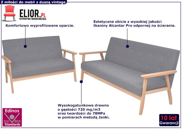 Jasnoszary komplet wypoczynkowy w stylu vintage W0-W18