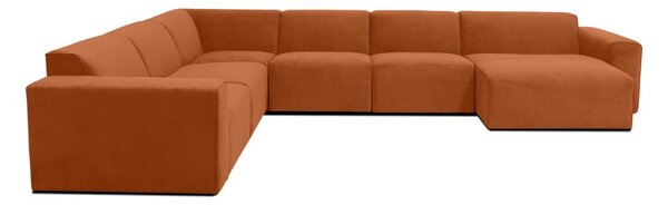 Pomarańczowa sztruksowa sofa modułowa w kształcie litery "U" Scandic Sting, prawostronna