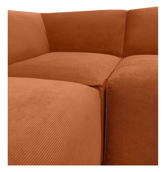 Pomarańczowa sztruksowa sofa modułowa w kształcie litery "U" Scandic Sting, prawostronna