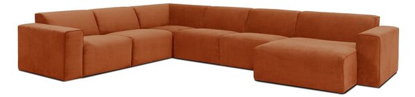 Pomarańczowa sztruksowa sofa modułowa w kształcie litery "U" Scandic Sting, prawostronna
