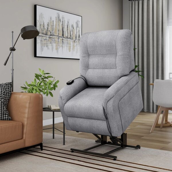 Rozkładany fotel masujący, podnoszony, jasnoszary, tkanina