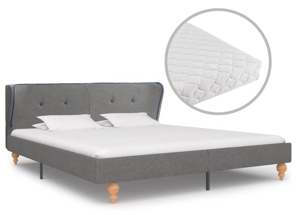 Łóżko z materacem, jasnoszare, tkanina, 160 x 200 cm