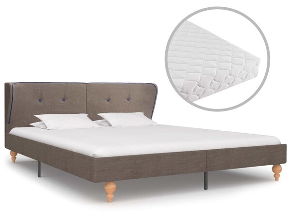 Łóżko z materacem, taupe, tkanina, 160 x 200 cm