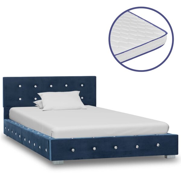 Łóżko z materacem memory, niebieskie, aksamit, 90 x 200 cm