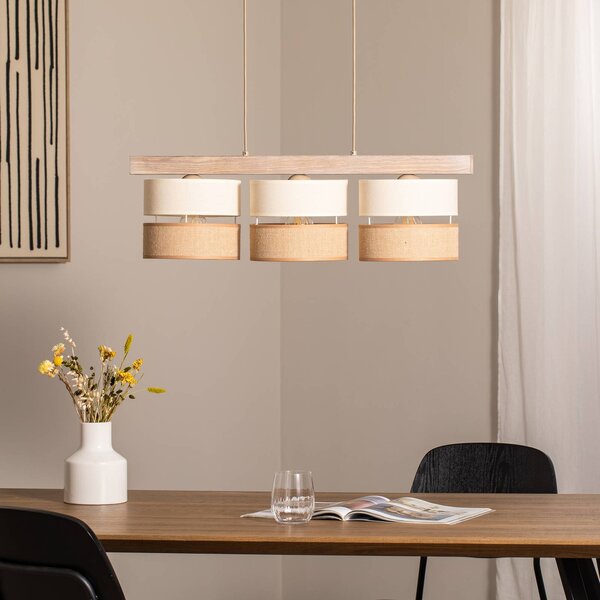 Lampa wisząca Treeon Duolla, możliwość ściemniania, kremowy / amber, salon / jadalnia, drewno