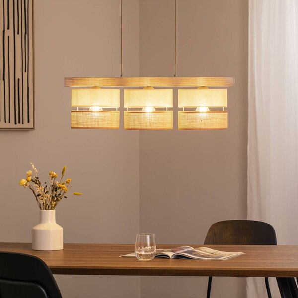 Lampa wisząca Treeon Duolla, możliwość ściemniania, kremowy / amber, salon / jadalnia, drewno