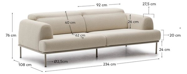 Beżowa sofa z tkaniny szenilowej 234 cm Aurum – Kave Home