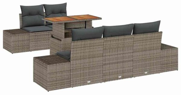Zestaw Mebli Ogrodowych Komplet Wypoczynkowy 6-Częściowy Szary Rattan Na Taras Balkon Ogród