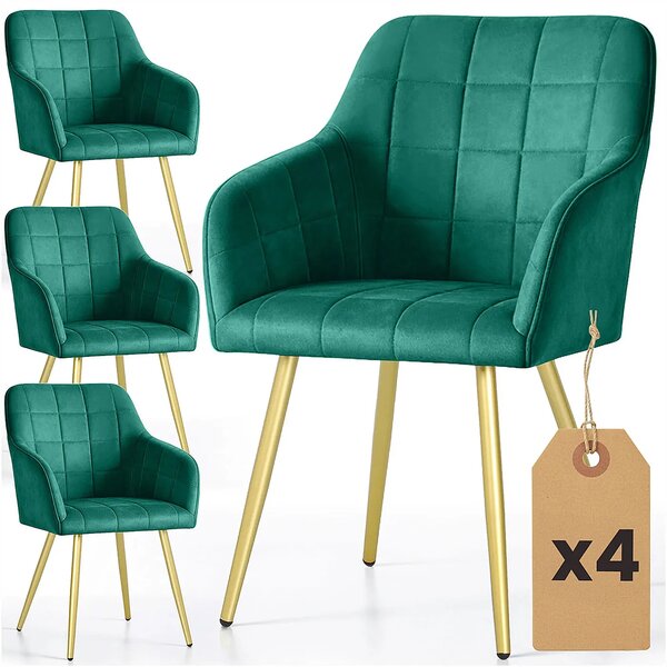 Zestaw 4 zielonych krzeseł pikowanych w stylu glamour S4-R99