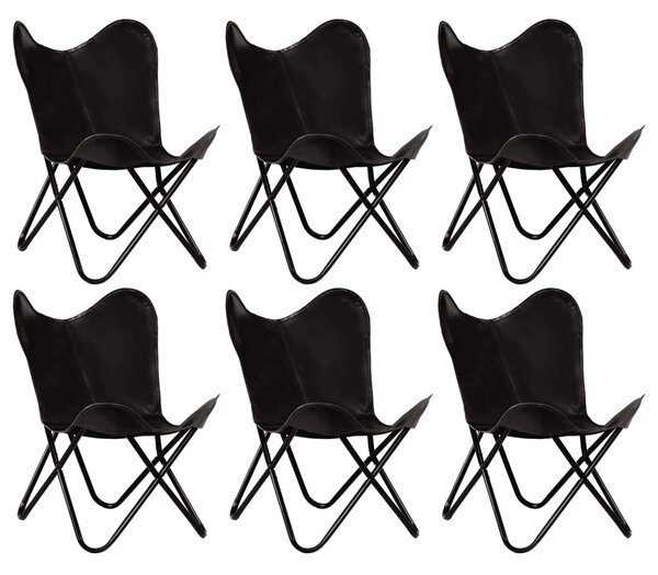 Krzesła typu motyl, 6 szt., czarne, dziecięce, skóra naturalna