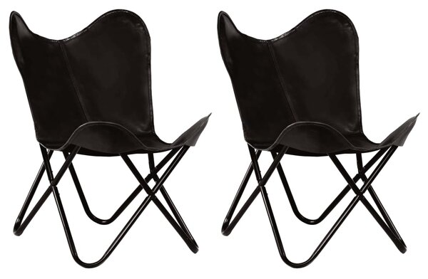 Krzesła typu motyl, 2 szt., czarne, dziecięce, skóra naturalna