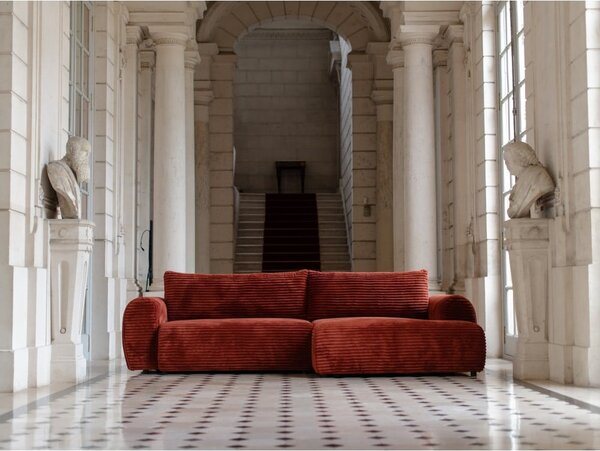 Ceglasty sztruksowy rozkładany narożnik (prawostronny) Lucien – Bobochic Paris