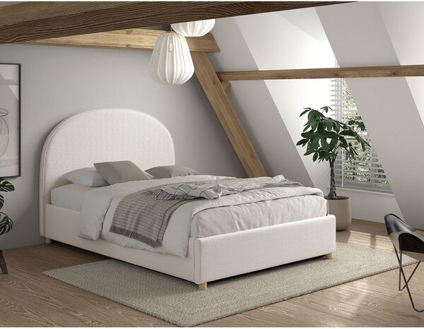 Białe tapicerowane łóżko dwuosobowe ze schowkiem i stelażem 140x200 cm Moon – Vipack