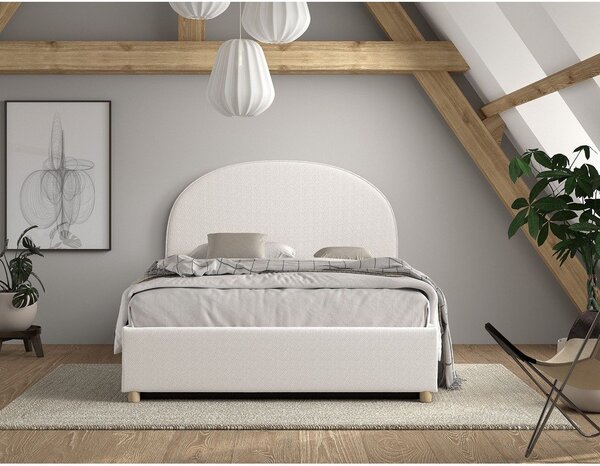 Białe tapicerowane łóżko dwuosobowe ze schowkiem i stelażem 140x200 cm Moon – Vipack