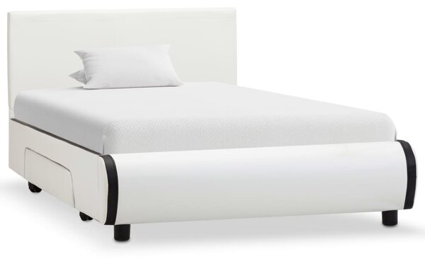 Rama łóżka z szufladami, biała, sztuczna skóra, 100 x 200 cm