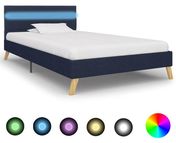 Rama łóżka z LED, niebieska, tkanina, 90 x 200 cm