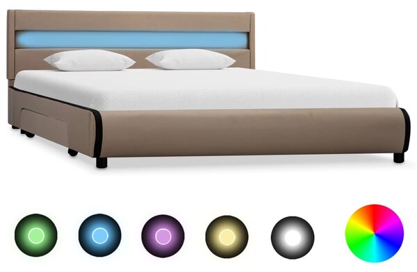 Rama łóżka LED, kolor cappuccino, sztuczna skóra, 140 x 200 cm