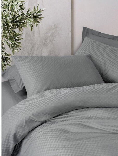 Szara pościel jednoosobowa z bawełny renforcé 140x200 cm Checkered – Mila Home Luxury