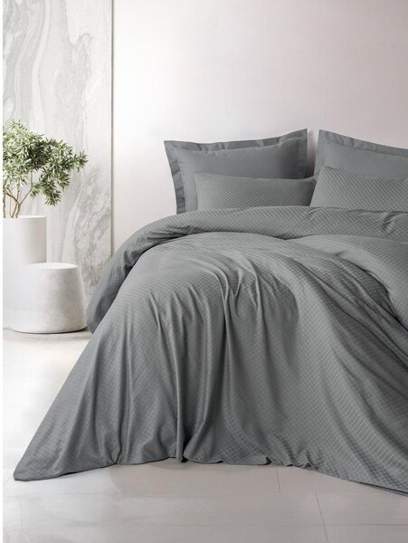 Szara pościel jednoosobowa z bawełny renforcé 140x200 cm Checkered – Mila Home Luxury
