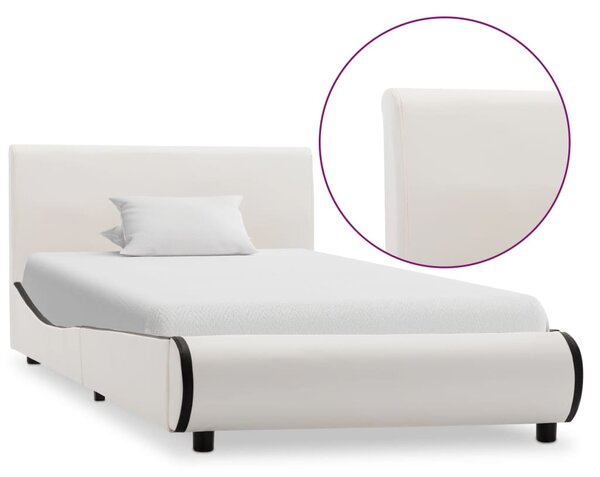 Rama łóżka, biała, sztuczna skóra, 100 x 200 cm