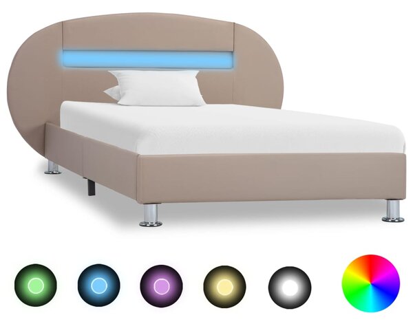 Rama łóżka z LED, cappuccino, sztuczna skóra, 100 x 200 cm