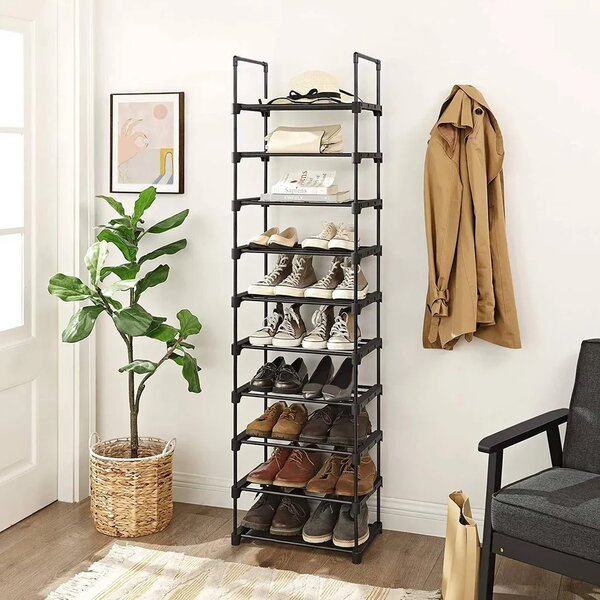 Półka na buty TUBE, 10 półek, 45x30x174cm, czarna SongmicsHome