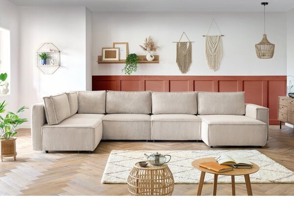 Kremowy sztruksowy narożnik (lewostronny/w kształcie litery U) Nihad modular – Bobochic Paris