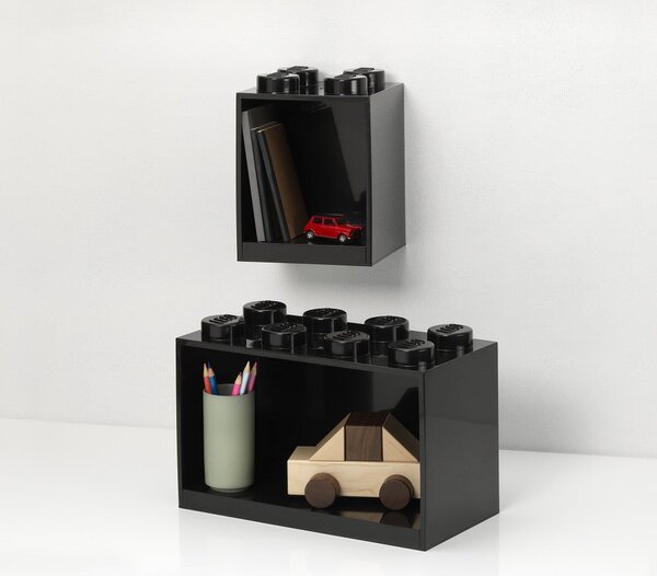 Zestaw 2 dziecięcych czarnych półek ściennych LEGO® Brick