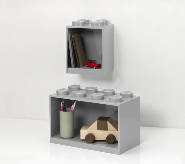 Zestaw 2 dziecięcych szarych półek ściennych LEGO® Brick