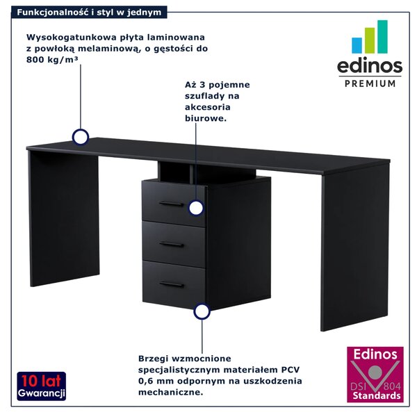 Czarne dwuosobowe biurko z 3 szufladami N1-E14