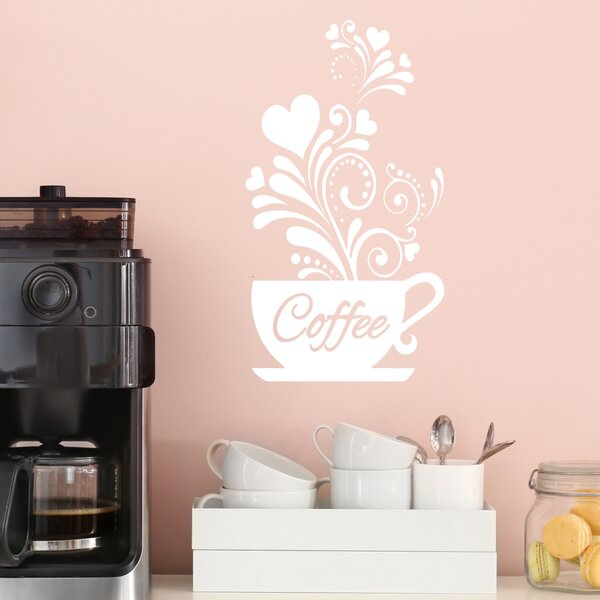 PIPPER | Naklejka na ścianę "Kawa z ornamentem - biały" 26x46cm