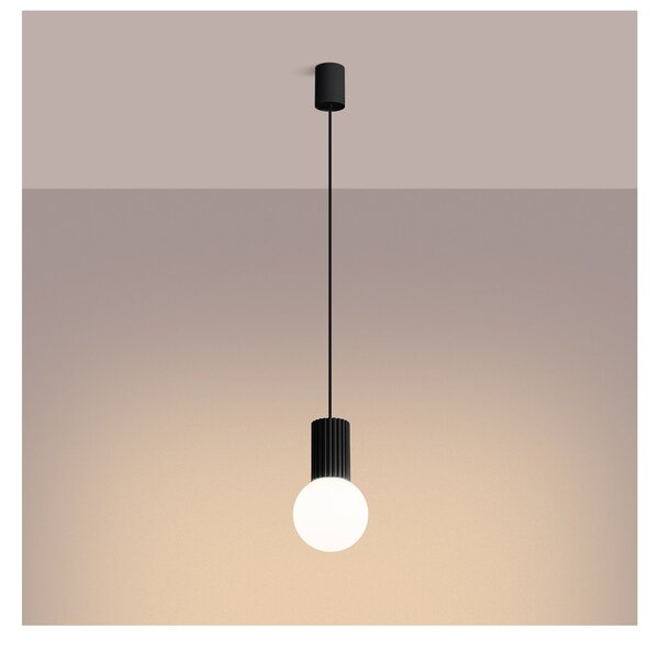 Czarna lampa wisząca ze szklanym kloszem ø 12 cm Orbital – Sollux