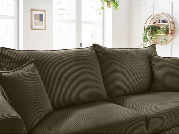 Zielonobrązowa sztruksowa rozkładana sofa 225 cm Augustin – Bobochic Paris