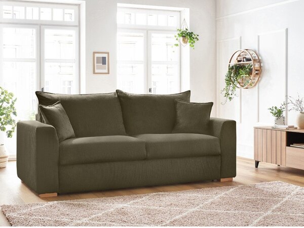 Zielonobrązowa sztruksowa rozkładana sofa 225 cm Augustin – Bobochic Paris