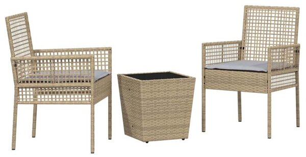 Zestaw Mebli Ogrodowych Bistro Z Poduszkami 3-Częściowy Beżowy Rattan Na Taras Balkon Ogród