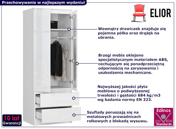 Biała dwudrzwiowa szafa w połysku P5-K60