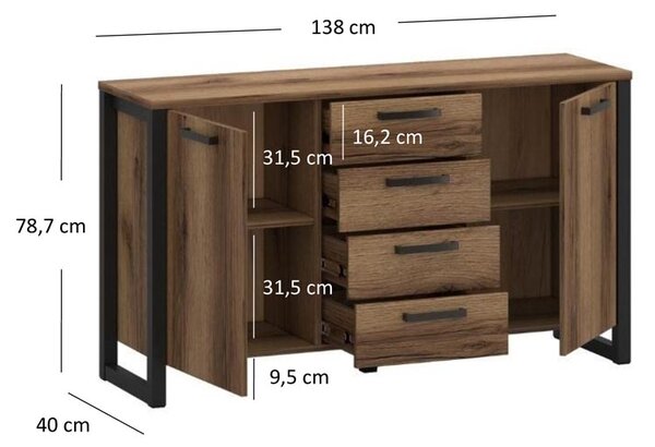 Komoda z 4 szufladami i szafkami E9-G04