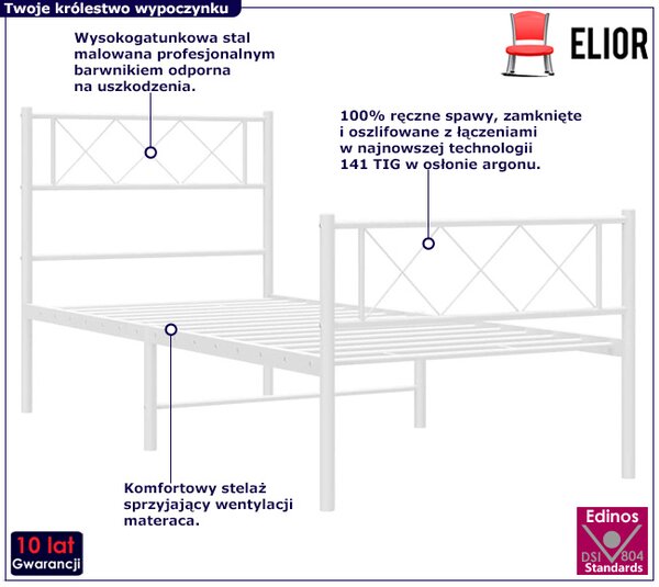 Białe metalowe łóżko loftowe 100x200 cm - Raffa