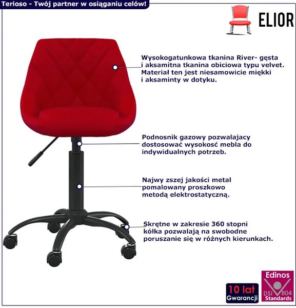 Czerwony welurowy fotel obrotowy do biura E4-S99