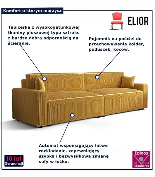 Musztardowa sztruksowa sofa z funkcją spania G3-D78