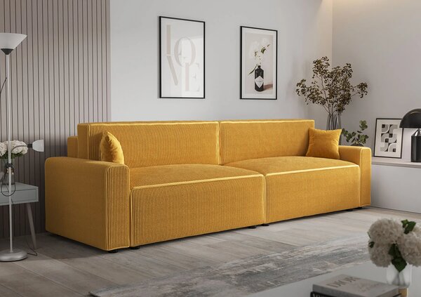 Musztardowa sztruksowa sofa z funkcją spania G3-D78