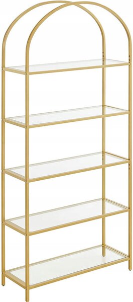 Złoty regał szklany z 5 półkami w stylu glamour W0-W76