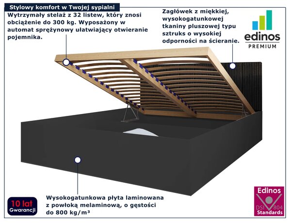 Czarne łóżko z pojemnikiem i materacem 120x200 T3-S99