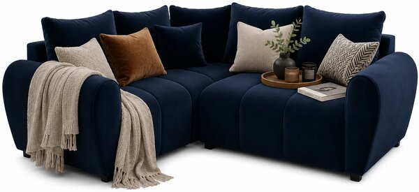 Granatowy welurowy narożnik L z funkcją spania W0-W72