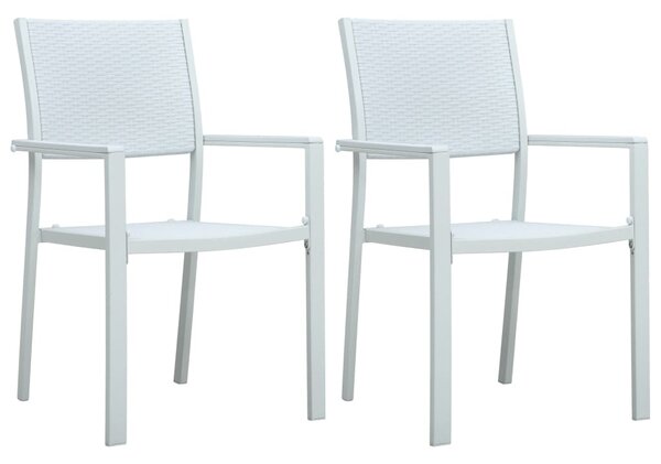 Krzesła ogrodowe, 2 szt., białe, plastik stylizowany na rattan