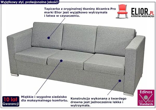 Trzyosobowa jasnoszara sofa loftowa K4-H22