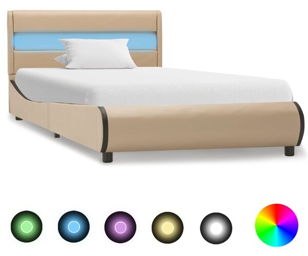 Rama łóżka z LED, cappuccino, sztuczna skóra, 90 x 200 cm