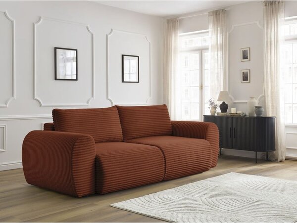 Ceglasta sztruksowa rozkładana sofa 257 cm Lucien – Bobochic Paris