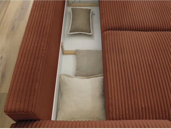 Ceglasta sztruksowa rozkładana sofa 257 cm Lucien – Bobochic Paris